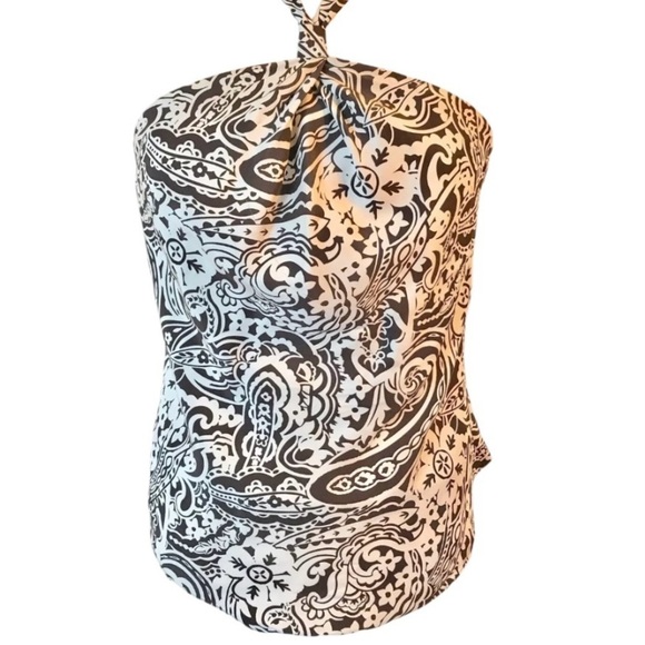 INC Halter Top 100% Silk, Brown Cream Floral Tropical - Picture 2 of 8